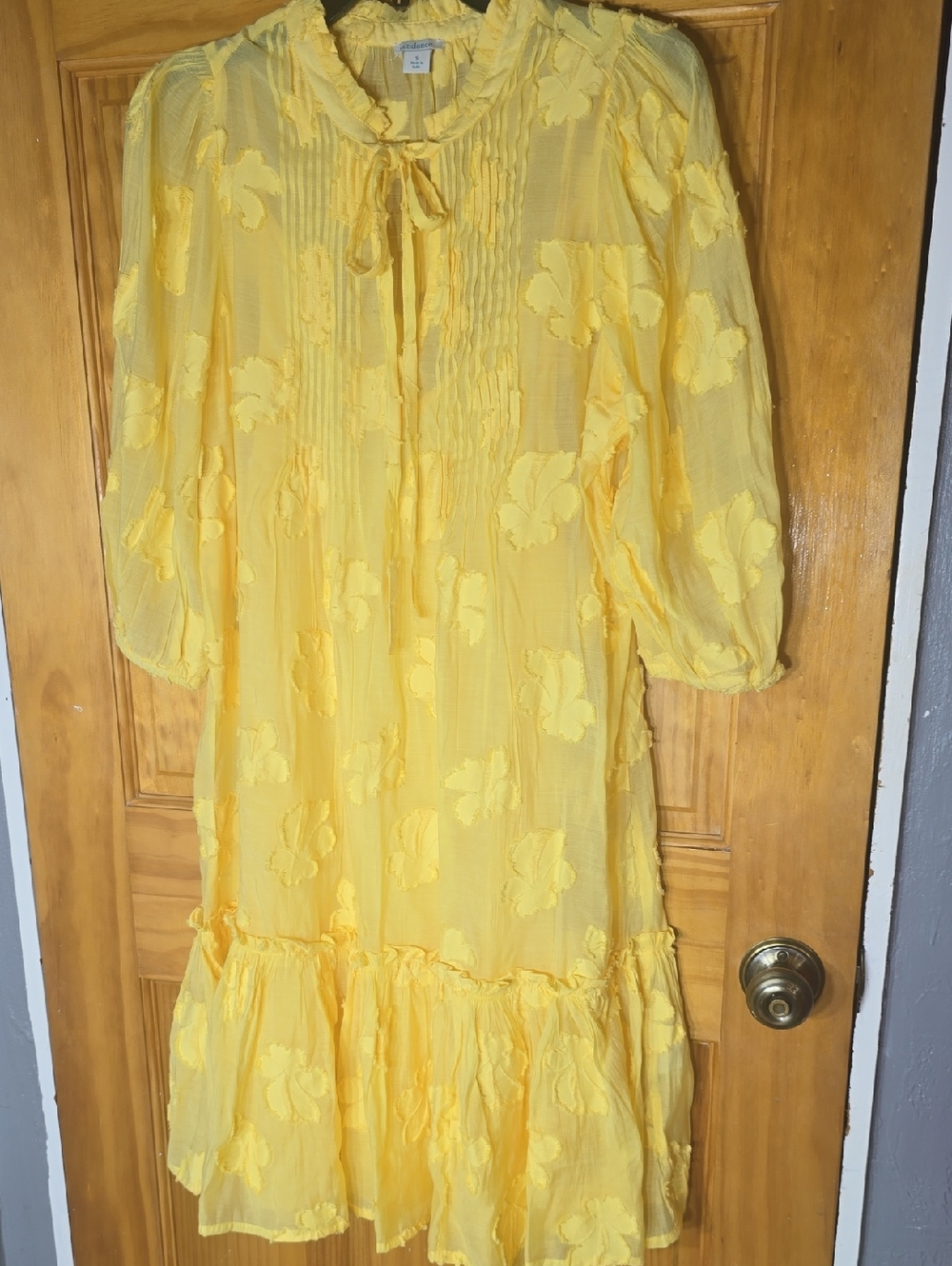 Sundance Yellow Textured Floral Tie-Neck Dress.  Box 1